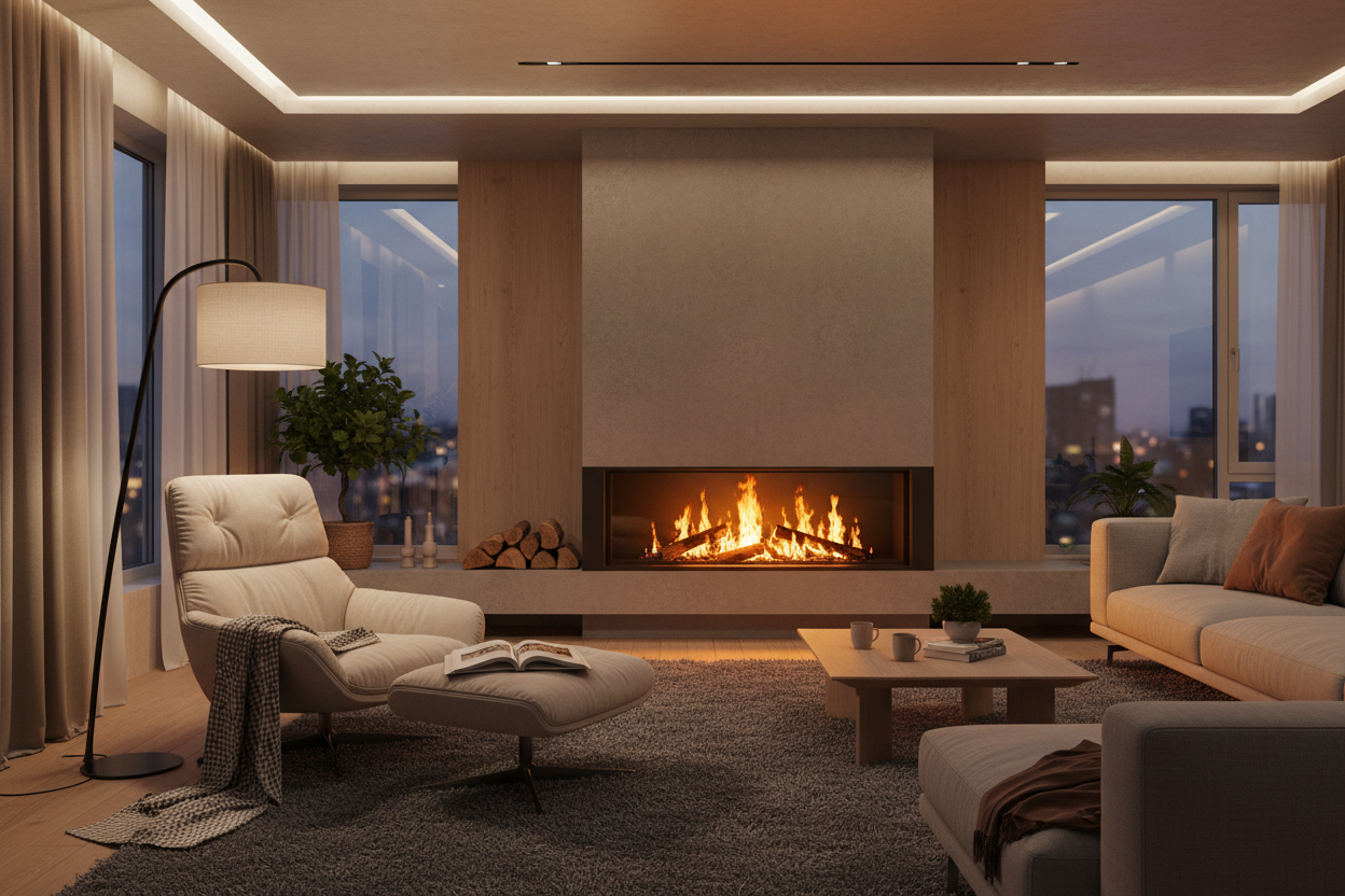 Salon moderne avec cheminée